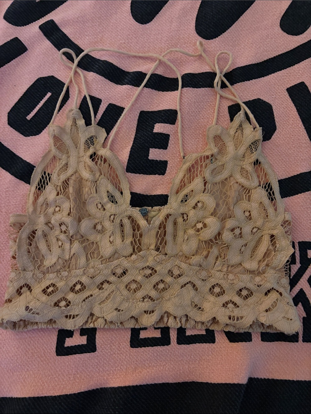 Free People One-Delicate Lace Bralette in Light Orange-Sheer Floral Halter Style